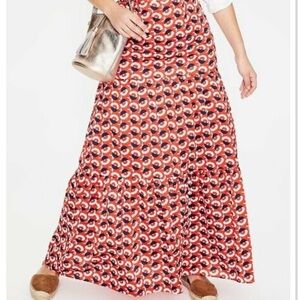 Boden red floral tiered Maxi skirt size 6